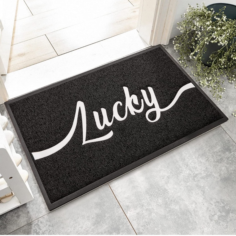 Door Mat Welcome Outdoor Rug: Front Entrance Door Mat Lucky, 28.7x17 inch, Black